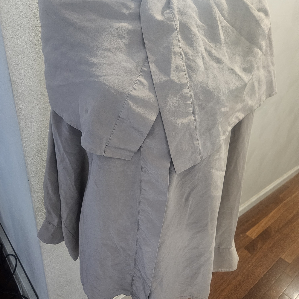 Soft Surroundings 100% Silk Top Large Collar Button Up Tan Color Sz XL